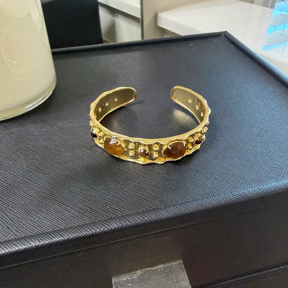 Golden Cuff Bracelet with Brown Accents